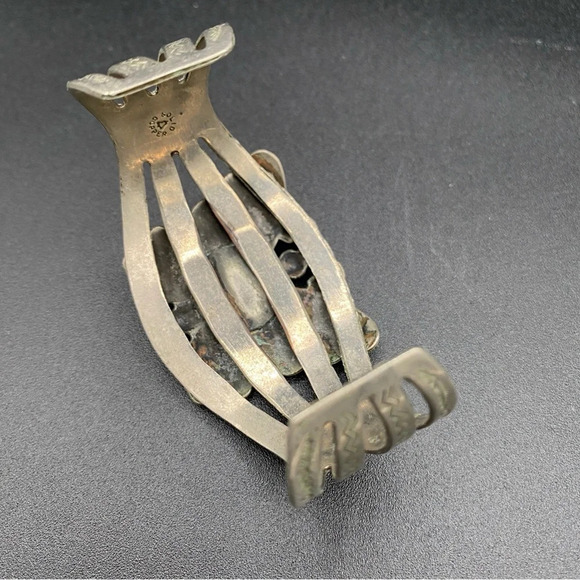 Vintage Southwest Style Silver Butterfly and Turquoise Wide Cuff Bracelet - Picture 2 of 12